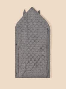 嬰兒雙排釦耳朵裝飾連帽繈褓毯 - 灰色 - 查看 8