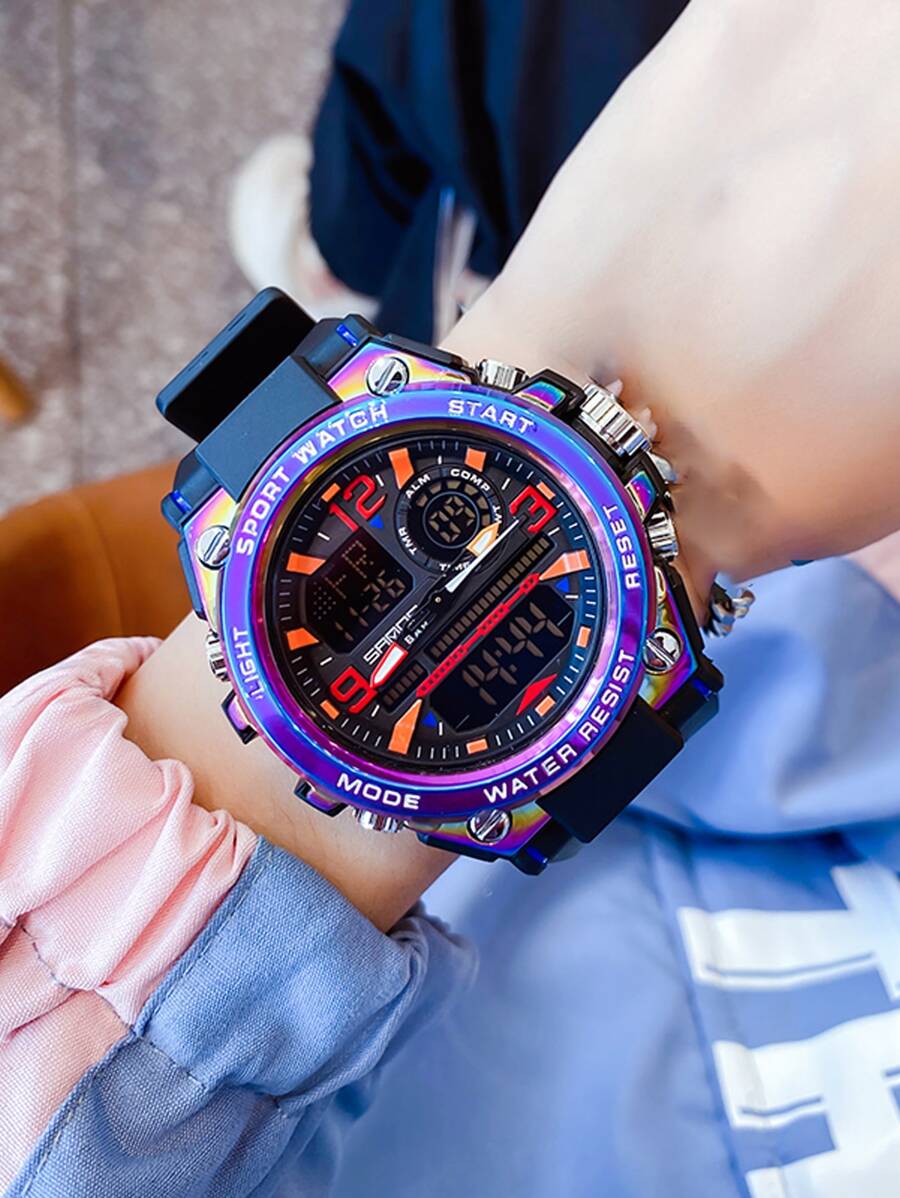 雙顯式防水電子錶 - 黑色 - 查看 1