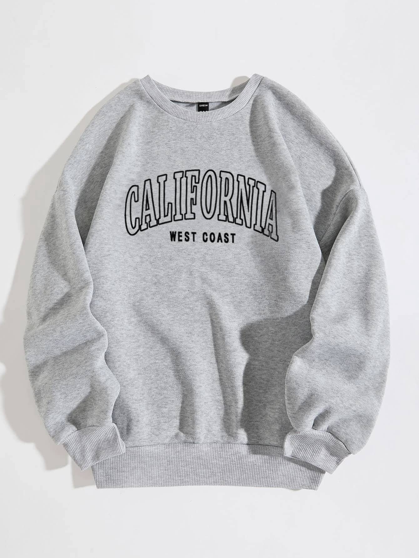 SHEIN Unity Letter Graphic Drop Shoulder Thermal Lined Sweatshirt - Light Grey - View 1