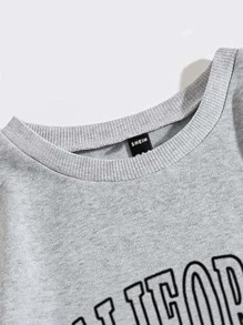 SHEIN Unity Letter Graphic Drop Shoulder Thermal Lined Sweatshirt - Light Grey - View 6