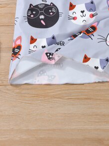 Kleinkind Mädchen Cami Kleid mit Cartoon Katze & Buchstabe Grafik - Graublau - Übersicht 5