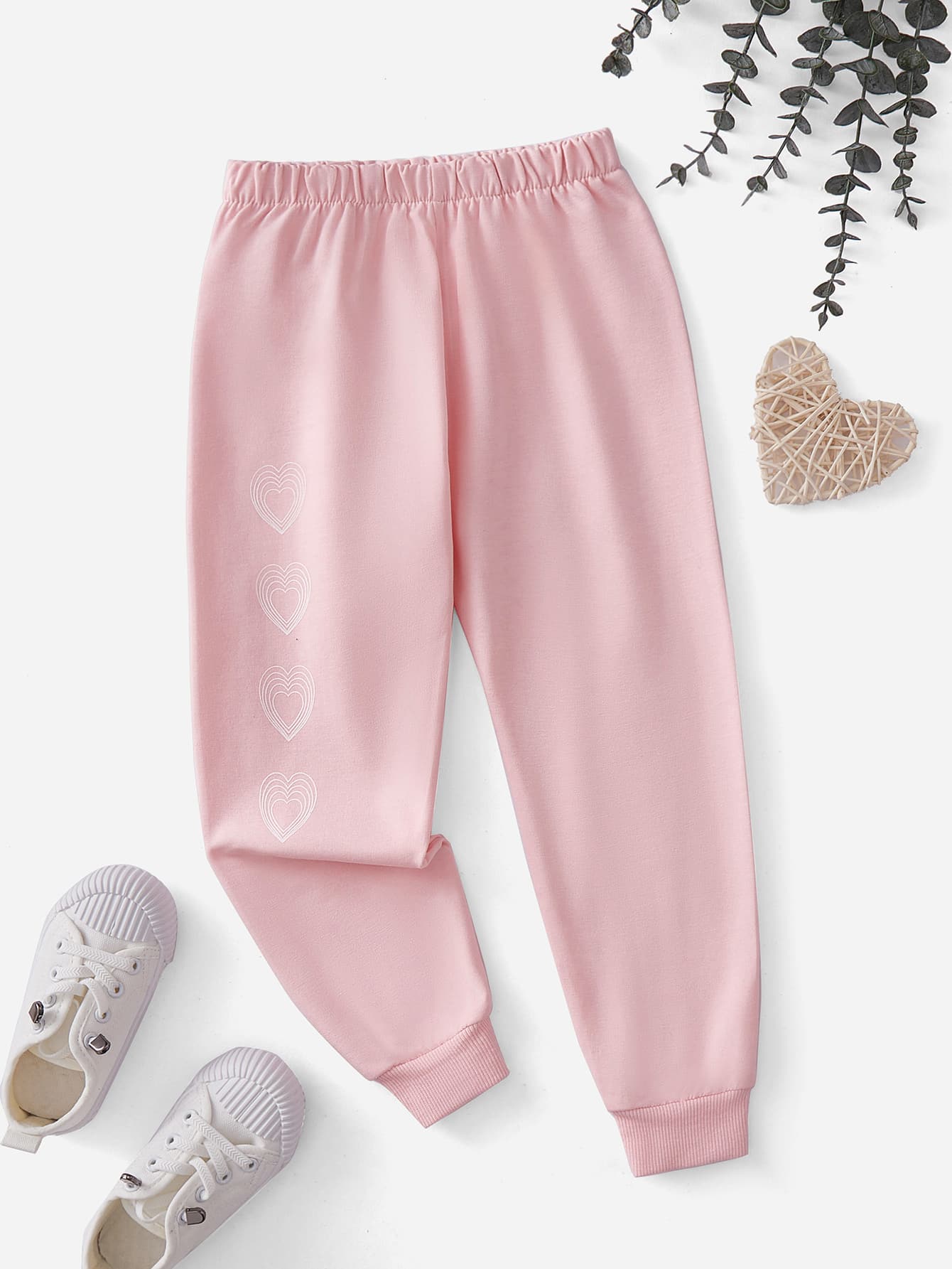 Toddler Girls Heart Print Joggers - Baby Pink - View 1