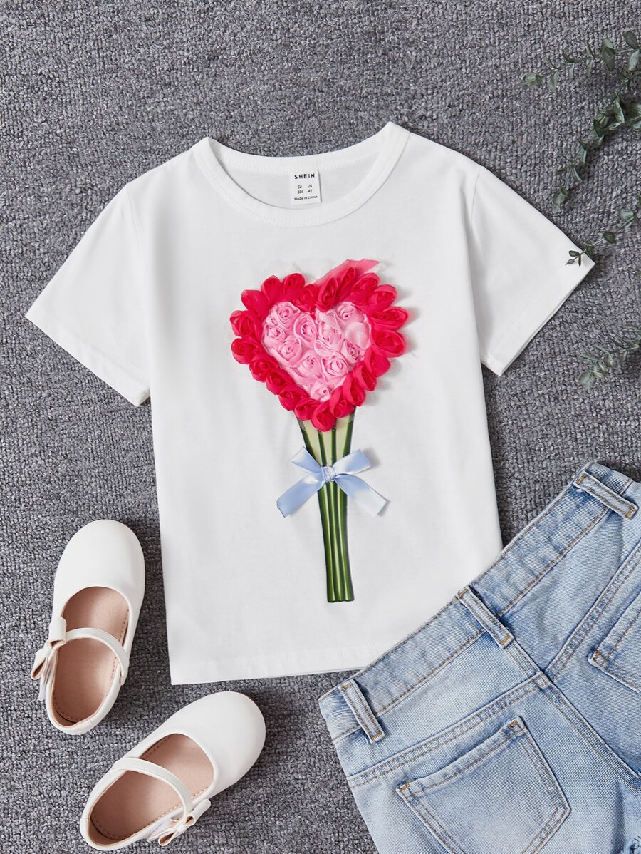 Toddler Girls Patched Detail Bow Front Tee - White - View 1