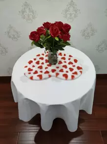 Heart Shaped Fluffy Placemats, Suitable For Valentine's Day, Wedding And Daily Dining Table Decor