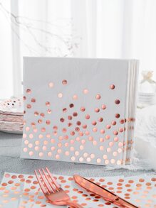 25 件/套白色和玫瑰金一次性餐巾，13*13 英寸 2 层，派对用品，玫瑰金圆点餐巾适用于晚餐毕业典礼结婚周年纪念日鸡尾酒生日派对装饰派对餐巾，圣诞节