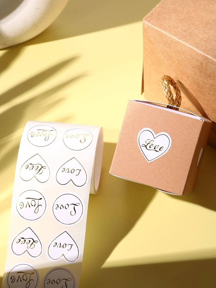 1 rollo Pegatina de regalo con estampado de corazón y letra - Multicolor - Ver 1