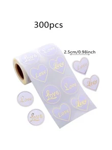 1 rollo Pegatina de regalo con estampado de corazón y letra - Multicolor - Ver 3