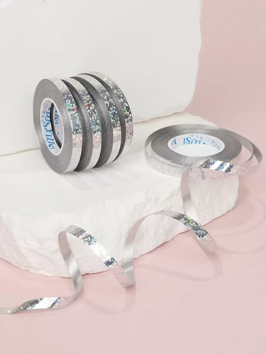 5 件-10 米银色圆点气球丝带，气球装饰丝带，丝带圈，