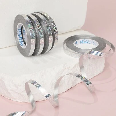 5 piezas-10m cinta con lunares plateados para decorar globos, cinta decorativa para globos, bobina de cinta