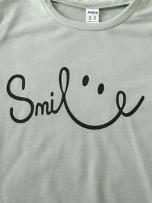 SHEIN Tween Girls' Summer Casual Letter And Cartoon Printed T-Shirt - Mint Green - View 3