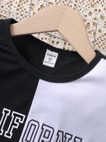 SHEIN Girls Two Tone Letter Graphic Tee & Joggers - Black and White - View 5