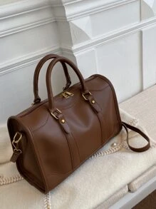 Minimalist Double Handle Duffel Bag - Coffee Brown - View 1