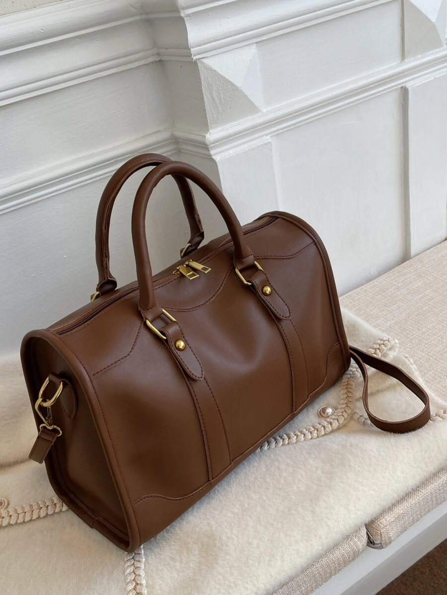 Minimalist Double Handle Duffel Bag - Coffee Brown - View 1