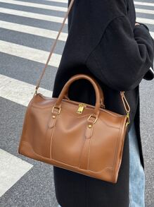Minimalist Double Handle Duffel Bag - Coffee Brown - View 3