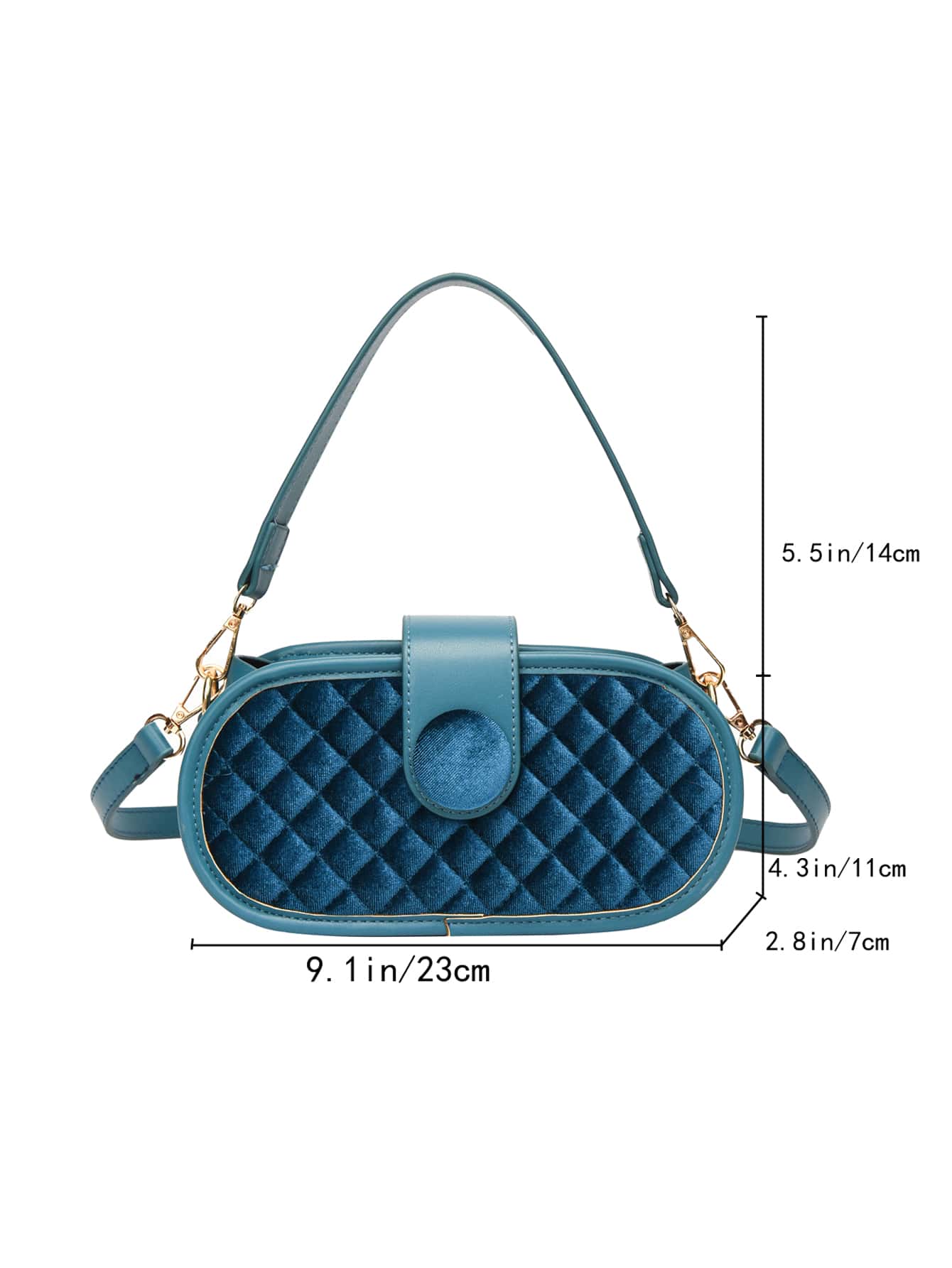 Nouveau sac à main et sac bandoulière rond plat en velours à carreaux bleus avec broderie, et personnalisé - Bleu azur - Voir 3