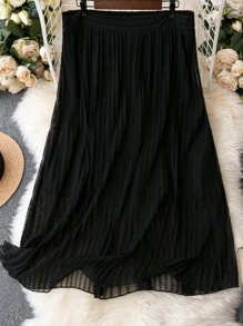 SHEIN LUNE 大碼素色百褶半身裙 - 黑色 - 查看 2