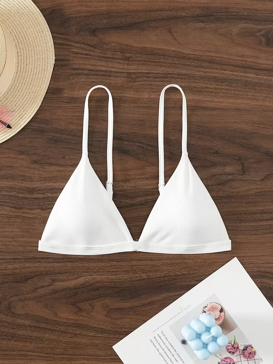 SHEIN Swim 微三角杯比基尼上衣 - 白色 - 查看 1