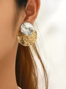 Two Tone Round Design Earring Jackets - Multicolor - View 4