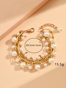 Faux Pearl Decor Layered Bracelet - Yellow Gold - View 4