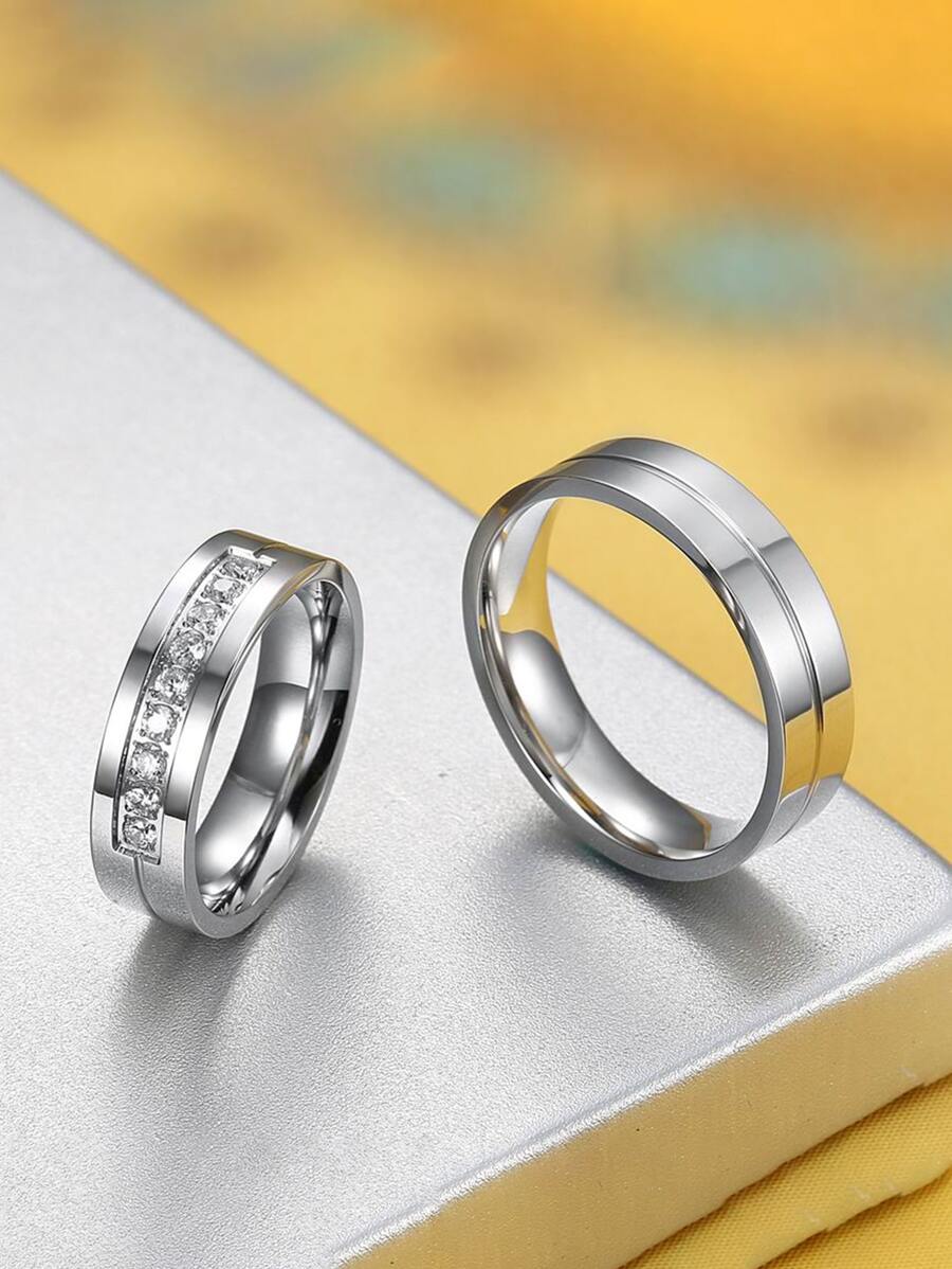 Bộ 2 Cặp Nhẫn Đính Đá Cubic Zirconia - Bạc - Xem 1