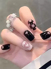 Nâng cấp diện mạo của bạn với 24 chiếc Bộ móng tay giả họa tiết trái tim hình vuông dài - Nhiều màu - Xem 1