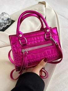 CONTAINEVERY 迷你金屬質感鱷魚壓紋方包 - 玫紅色 - 查看 2