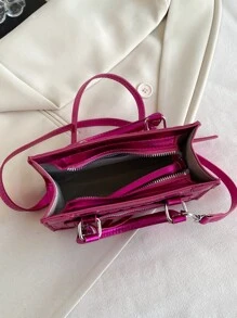 CONTAINEVERY 迷你金屬質感鱷魚壓紋方包 - 玫紅色 - 查看 4