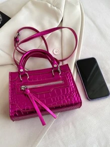 CONTAINEVERY 迷你金屬質感鱷魚壓紋方包 - 玫紅色 - 查看 5