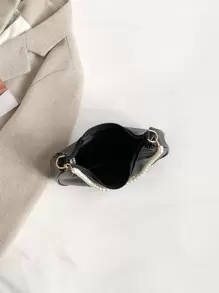 珍珠链月牙形纯色单肩包女士手提包 - 黑色 - 查看 4