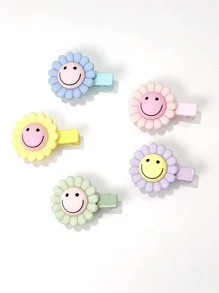 5pcs Expression Detail Flower Decor Alligator Hair Clip - Multicolor - View 2
