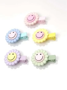 5pcs Expression Detail Flower Decor Alligator Hair Clip - Multicolor - View 3
