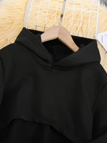 SHEIN garotas adolescentes bainha alta baixa Capuz & impressão de camuflagem Calças com top cami - Multicolorido - Ver 4