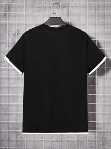 Manfinity VCAY Men Letter Patched Detail Contrast Trim Tee - Black - View 2