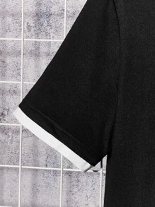 Manfinity VCAY Men Letter Patched Detail Contrast Trim Tee - Black - View 3