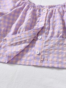Girls Gingham Puff Sleeve Button Front Blouse - Multicolor - View 5