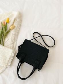Mini Snakeskin Embossed Square Bag - Black - View 6