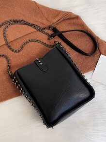 Fashion Rivet Chain Fringe Decor Crossbody Bag - Black - View 7