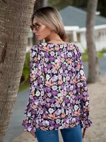 SHEIN Clasi 滿版印花荷葉袖襯衫 - 彩色 - 查看 2