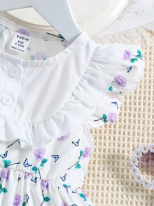 Đầm em bé Xù Nút Viên lá sen Hoa - trắng - Xem 5