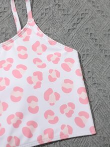 青少年女孩豹纹比基尼套装带沙滩裙夏季海滩