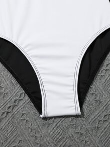 Teen Girls Color Block One Piece Swimsuit - Black and White - View 5