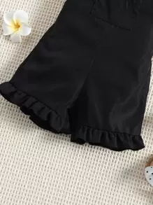 SHEIN Conjunto De Tirantes Y Camiseta Para Bebé Niña Con Rayas Y Volantes - Blanco y Negro - Ver 6