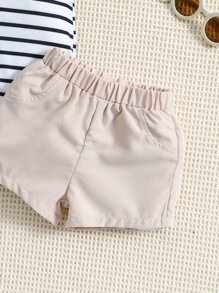 嬰兒條紋圖案Polo領連體衣和短褲 - 彩色 - 查看 4