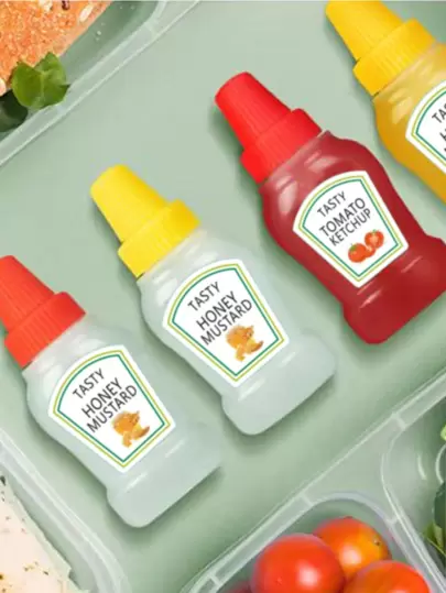 2入組隨機色調味料擠壓瓶迷你PP多功能蜂蜜芥末瓶適用於家庭廚房餐廳