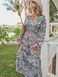 SHEIN VCAY Floral Print Flounce Sleeve Ruffle Hem Dress - Multicolor - View 5