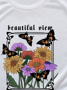 SHEIN LUNE Butterfly And Letter Graphic Tee - White - View 5