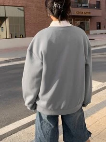 DAZY Letter Embroidery Drop Shoulder Sweatshirt Without Blouse - Grey - View 2