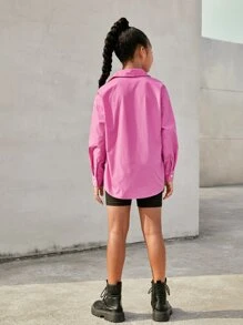 SHEIN Girls Drop Shoulder Shirt & Unitard Romper - Pink - View 2