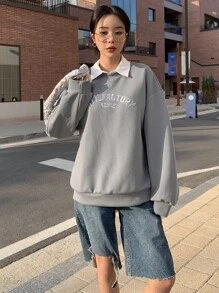 DAZY Letter Embroidery Drop Shoulder Sweatshirt Without Blouse - Grey - View 7