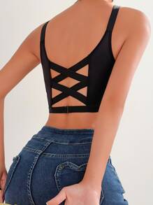 Solid Criss Cross Back Bralet - Black - View 1